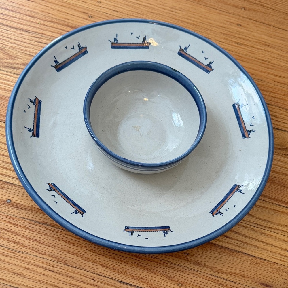 Rare Louisville Stoneware Captain Spicer’s Ceramic Chip & Dip Serving Bowl